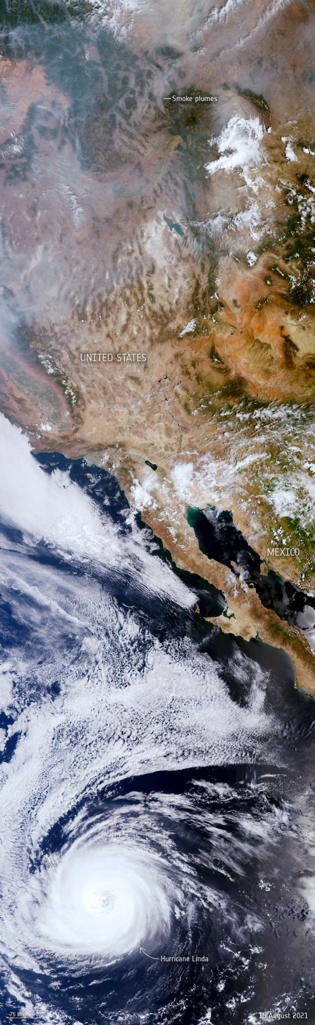 GISMETEO Satellite image captures wildfires and Hurricane Linda at the